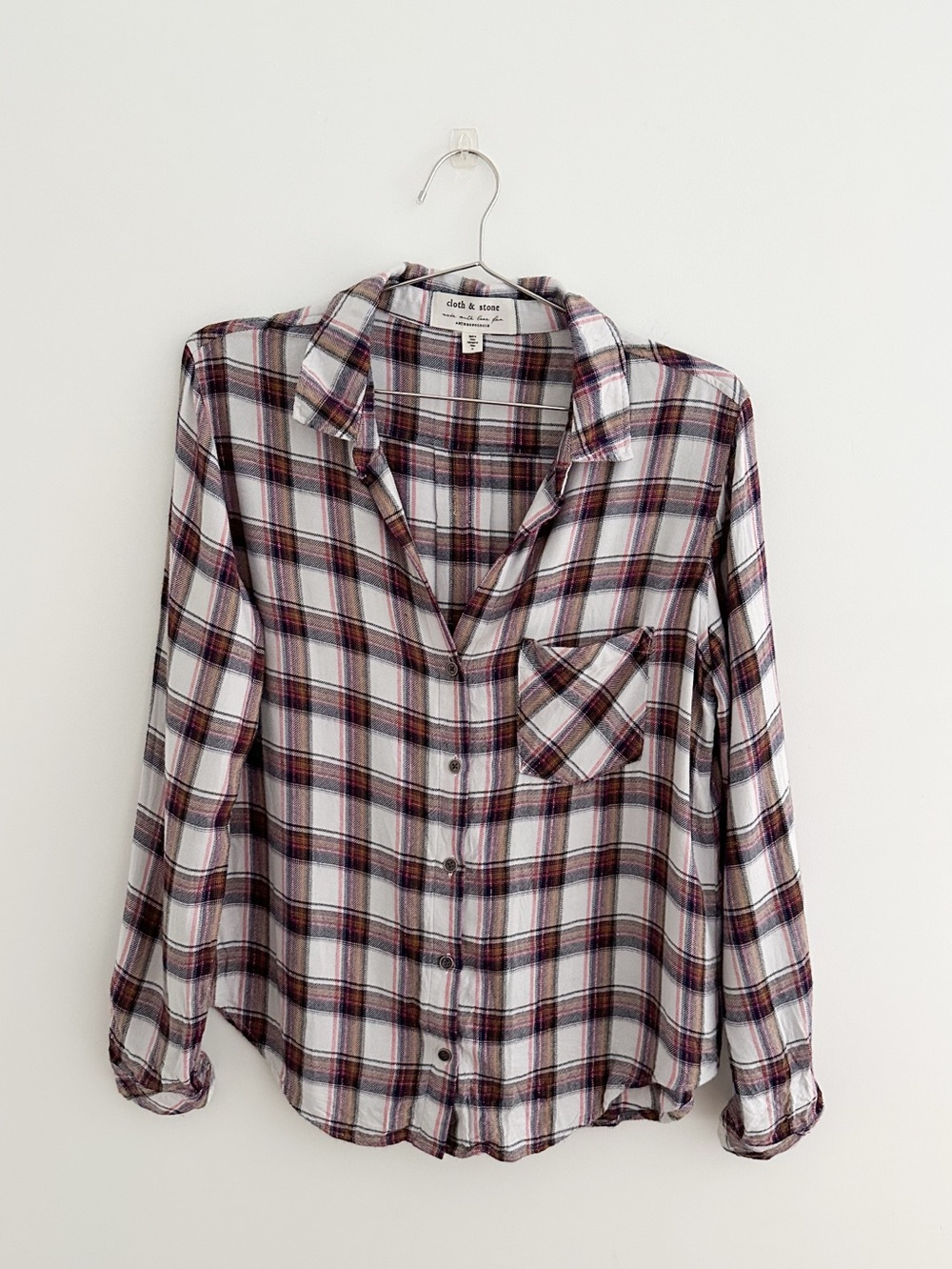 Cloth & Stone Anthropologie Western Plaid Metallic Button Down Shirt Size Medium